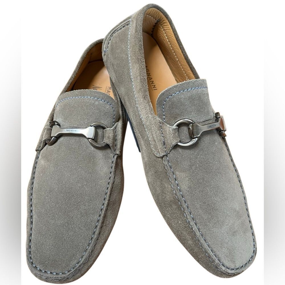 NWOB Magnanni By Neiman Marcus Tan Suede Horse Bit Loafers 9 M Mens Square Toe